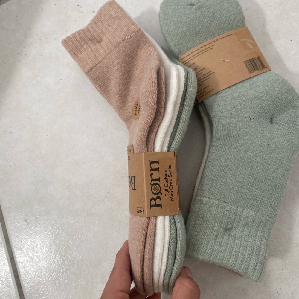 6 Pairs of Born Full Cushion Mini Crew Socks in a wool blend - Picture 2 of 5
